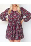 V-NECK PRINT DRESS 9464I2 BURGUNDY