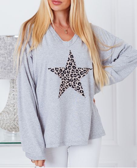 T-SHIRTS STERN MUSTER LEOPARD 9648 GRAU