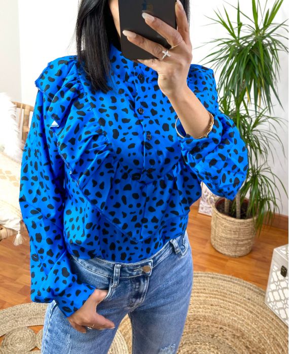 FRILLY SPOTTED BLOUSE 1578 ROYAL BLUE 