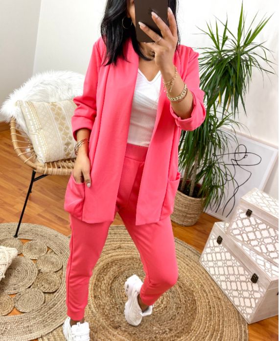 SET BLAZER GIACCA + PANTALONI DI CORRISPONDENZA 8784 CORALLO -  www.grossiste-pret-a-porter.com