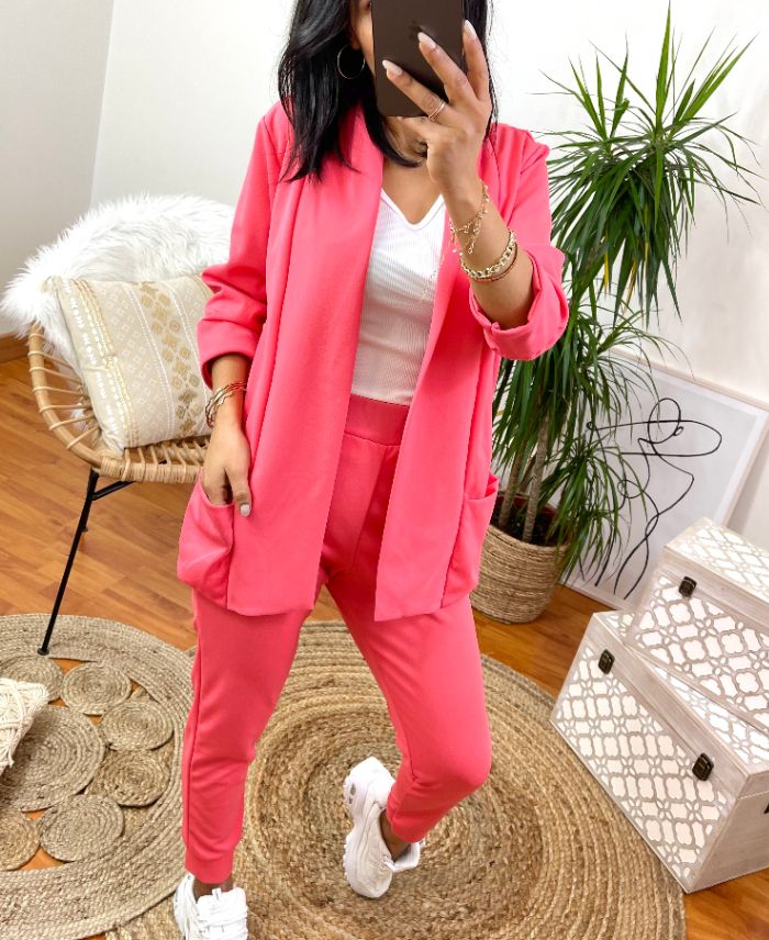 SET BLAZER GIACCA + PANTALONI DI CORRISPONDENZA 8784 CORALLO -  www.grossiste-pret-a-porter.com