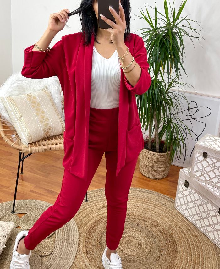 CONJUNTO DE CHAQUETA AMERICANA + PANTALONES A JUEGO 8784 ROJO / BURDEOS -  www.grossiste-pret-a-porter.com