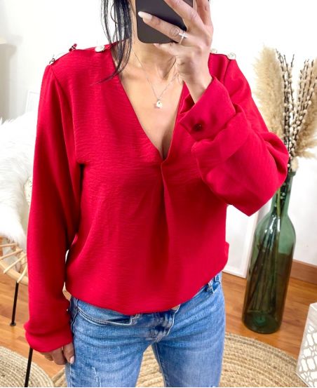 BLOUSE EPAULES A BOUTONS 1637 ROUGE