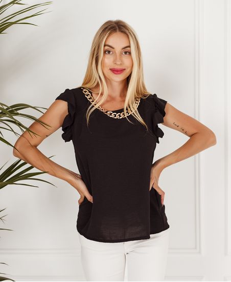 FLUID BLOUSE WITH CHAIN 1099 BLACK