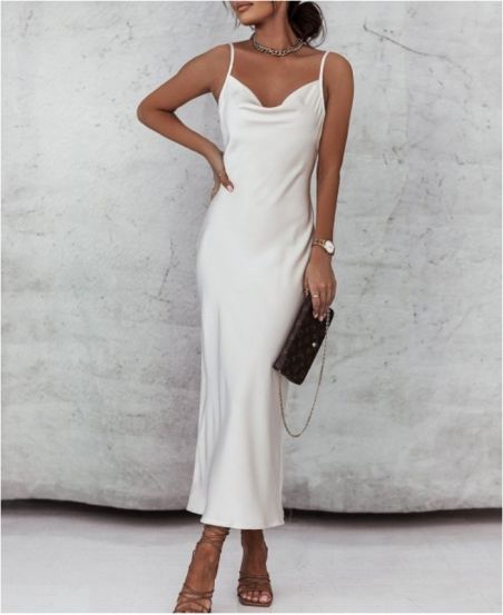 ABITO DA SERA LUNGO IN RASO 1039 BIANCO - www.grossiste-pret-a-porter.com