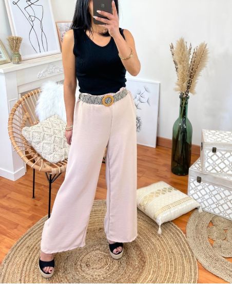 OVERSIZED FLUID TROUSERS WITH ELASTIC WAISTBAND 6653 BEIGE