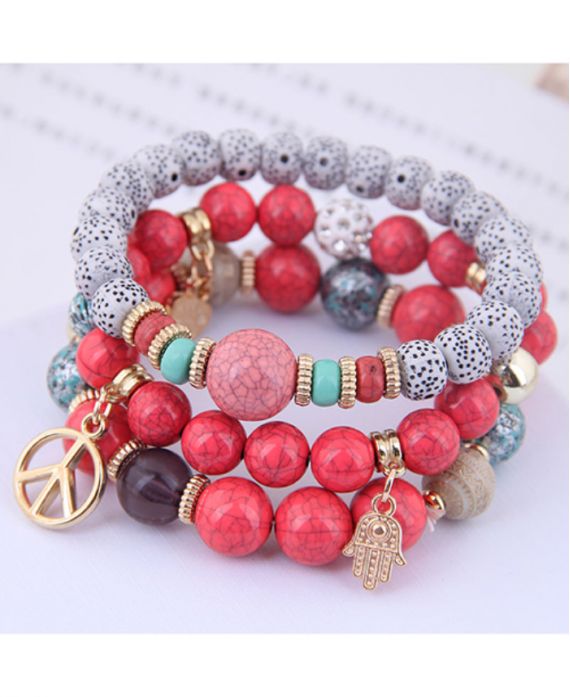 BRACELET MULTICOUCHE A PENDENTIF 1158 FUSHIA