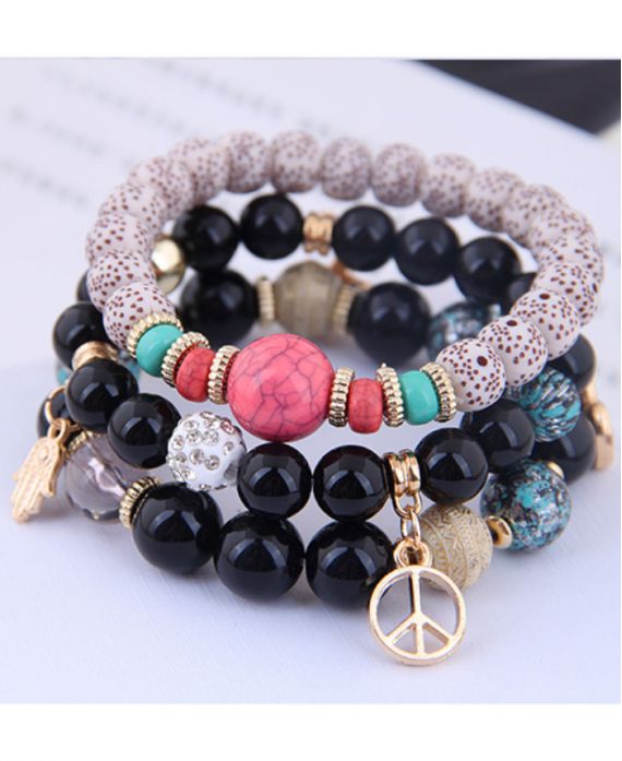 MULTILAYER BRACELET WITH PENDANT 1158 BLACK