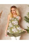 LONG LAYERED TOP WITH FLOWERS 0649 GREEN
