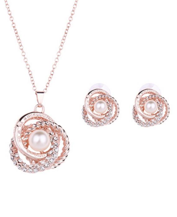 CONJUNTO DE JOYAS CON ADORNOS DE PERLAS DE ORO ROSA