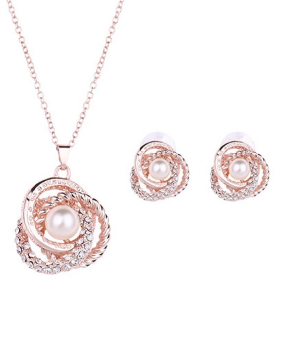 ROSE GOLD PEARL EMBELLISHED JEWELRY SET