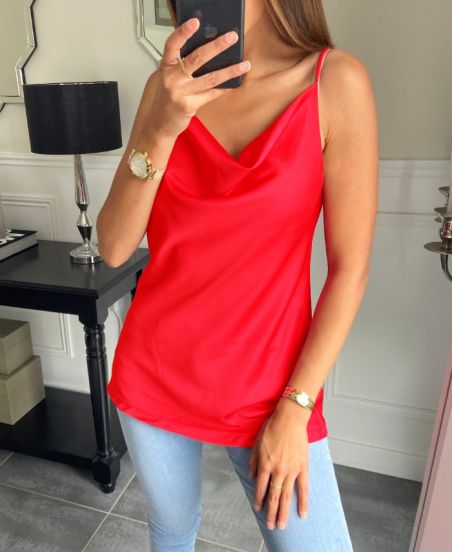 TOP SATIN COL BENITIER 2049 ROUGE