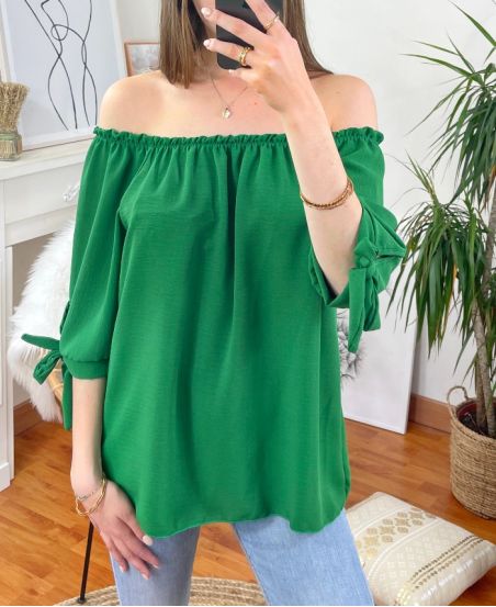 TOP WITH DENUDED SHOULDERS 1267 EMERALD GREEN