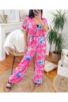 PRINTED FLUID PANTSUIT 4046P FUSHIA