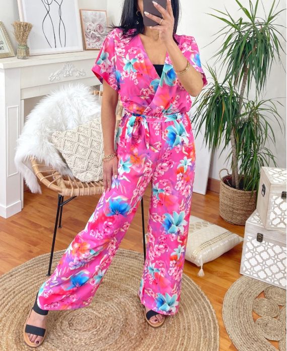 PRINTED FLUID PANTSUIT 4046P FUSHIA