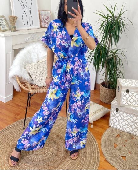 PRINTED FLUID PANTSUIT 4046P BLUE