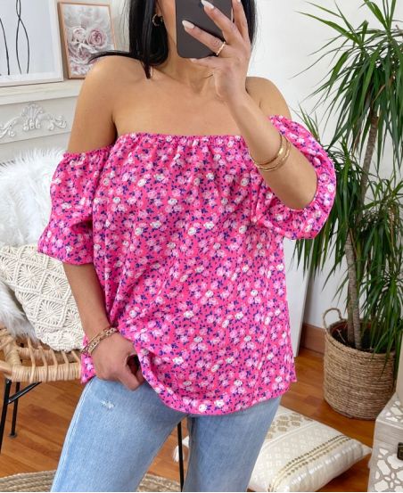 TOP PRINTS ONTBLOOT SCHOUDERS 1815 FUSHIA