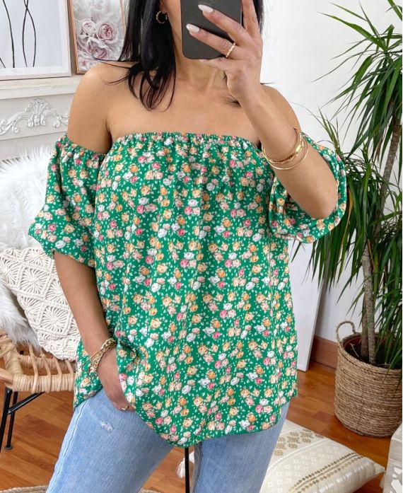 TOP OFF SHOULDER PRINT 1815 ZIELONY