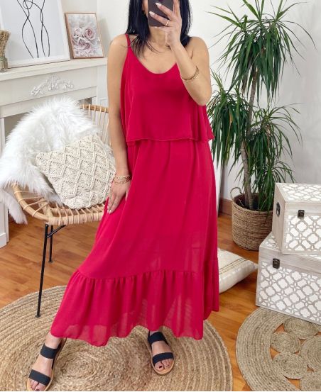 VESTIDO LARGO EN CAPAS 3140 ROJO