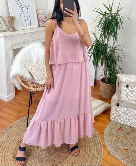 VESTIDO LARGO EN CAPAS 3140 ROSA