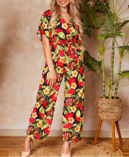 JUMPSUIT TROUSERS WITH FLOWERS 1198 BLACK