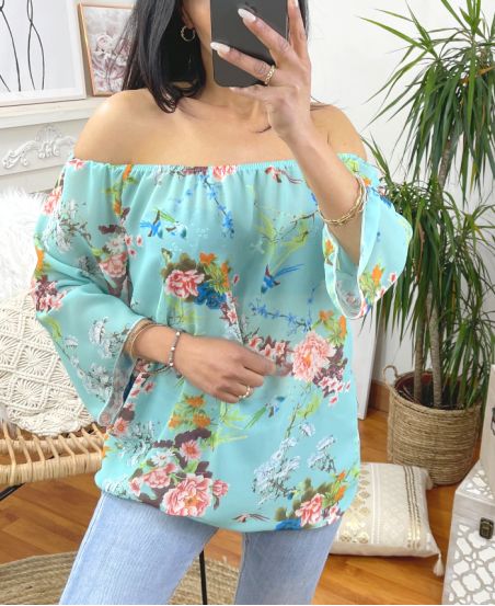 PACK 2 TOPS SHOULDERS DENUDEES FLOWER 9740 GREEN