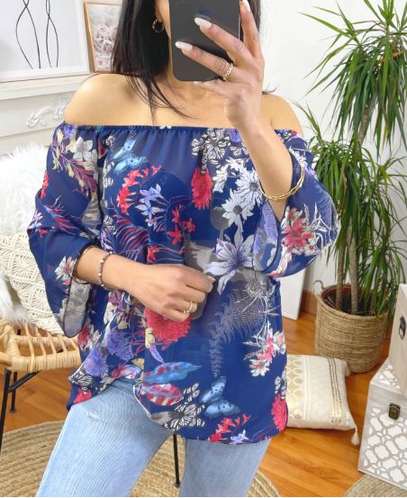 PACK 2 TOPS SHOULDERS DENUDEES FLOWER 9740 NAVY BLUE