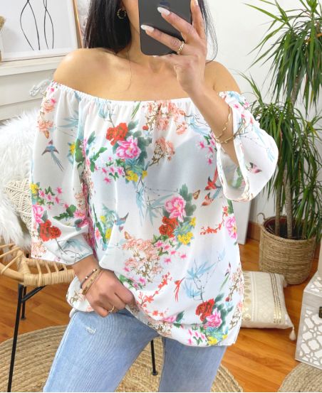 PACK 2 TOPS SHOULDERS DENUDEES FLOWER 9740 WHITE
