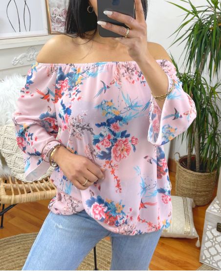 PACK 2 TOPS SHOULDERS DENUDEES FLOWER 9740 PINK