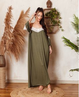 LONG LACE DRESS 6728 MILITARY GREEN