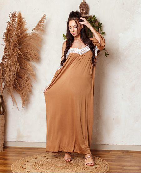 LONG LACE DRESS 6728 CAMEL