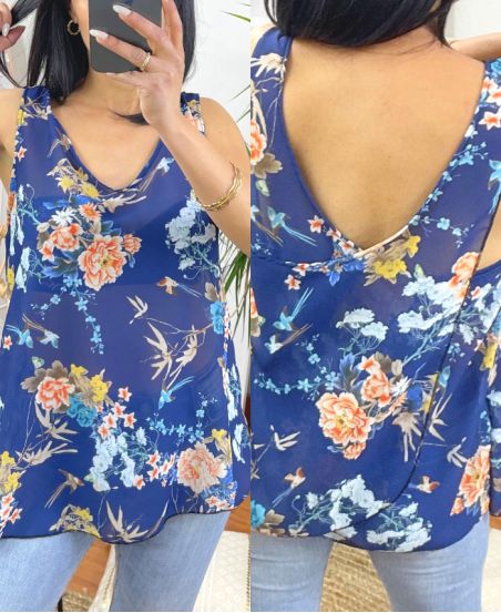 PACK 2 TOPS FLOWER DOS CROISE 9742 NAVY BLUE