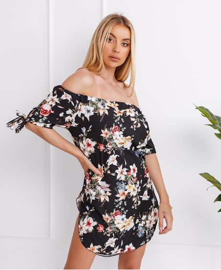 TUNIC DRESS FLOWER 6719I2 BLACK
