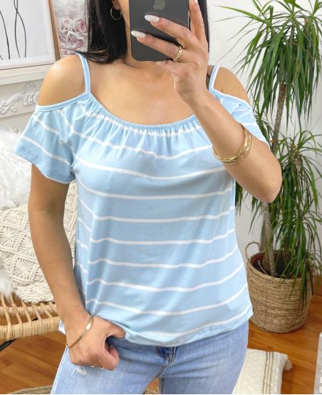 TOP RAYE SHOULDERS DENUDEES 9745 SKY BLUE
