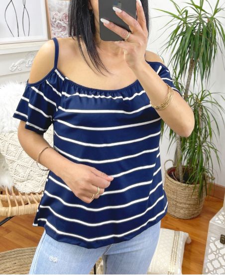 TOP RAYE EPAULETTES DENUDEES 9745 NAVY BLUE