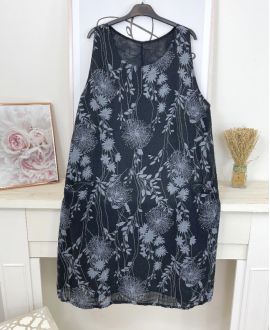 PRINTED COTTON DRESS WITH 2 POCKETS M10 BLACK