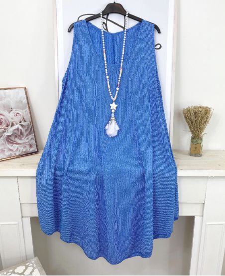 Vloeiende gestreepte jurk M7 ROYAL BLUE