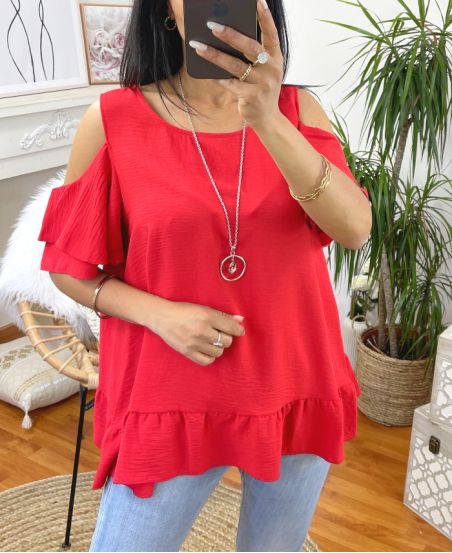 TOP SHOULDERS DENUDEES + NECKLACE M5 RED