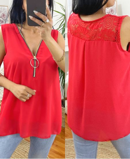 LACE BACK ZIP TOP M20 RED