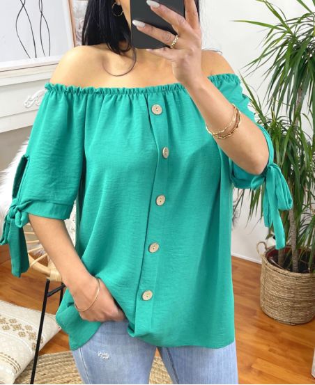 ELASTIC NECKLINE TOP WITH BUTTONS M44 GREEN