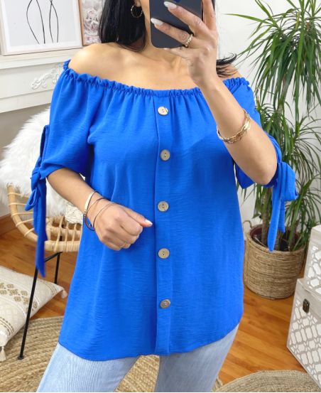 ELASTIC NECKLINE TOP WITH BUTTONS M44 ROYAL BLUE