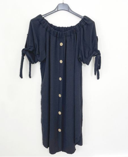 ELASTIC NECKLINE DRESS WITH BUTTONS M43 BLACK