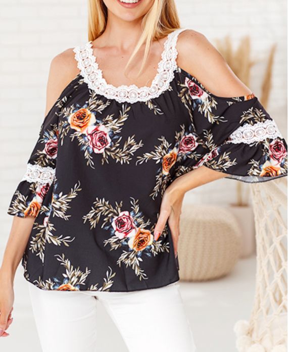 TOP SPITZE FLORAL SCHWARZ 6703