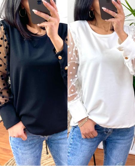 PACK 2 BLOUSES WITH POLKA DOT SLEEVES AND BUTTONS 1636