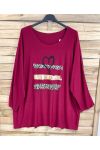 LARGE SIZE THIN SWEATER WITH HEART PRINT 2697 BURGUNDY
