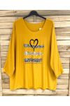 LARGE SIZE THIN SWEATER WITH HEART PRINT 2697 MUSTARD
