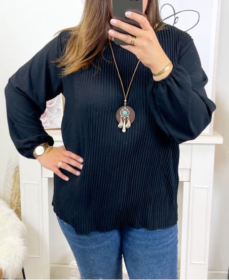 PLUS SIZE PLEATED TUNIC WITH NECKLACE OFFERED 2687 BLACK