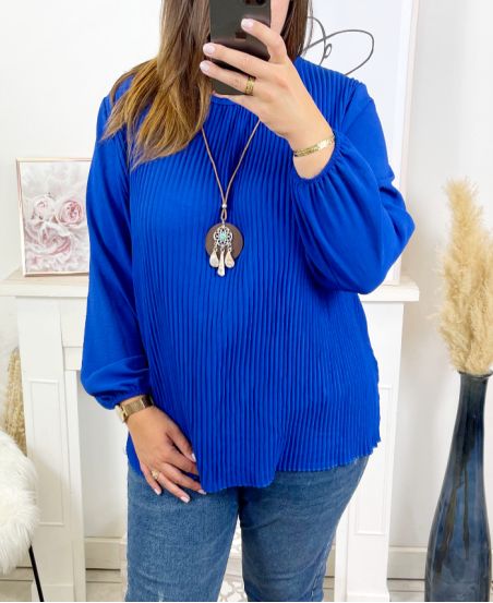 PLUS SIZE PLEATED TUNIC WITH NECKLACE OFFERED 2687 ROYAL BLUE