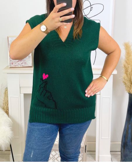 GRANDE TAILLE PULL SANS MANCHES PETIT CŒUR 22009 KAKI