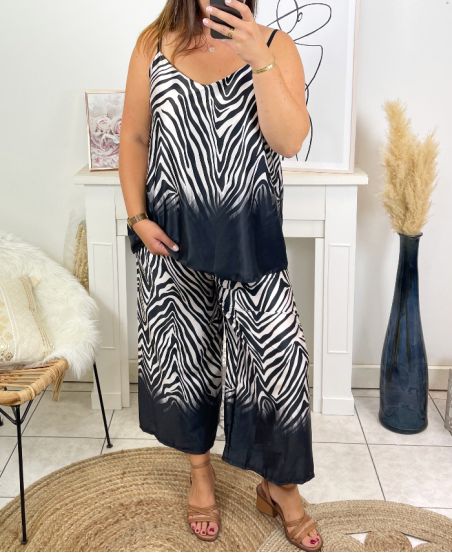PLUS SIZE CAMISOLE TOP SET WITH CHIC MATCHING PANTS 1000 BLACK